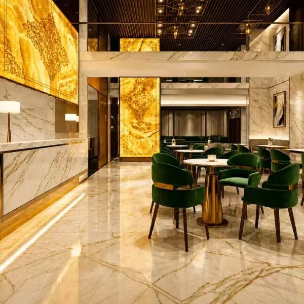 The gold-toned lobby.